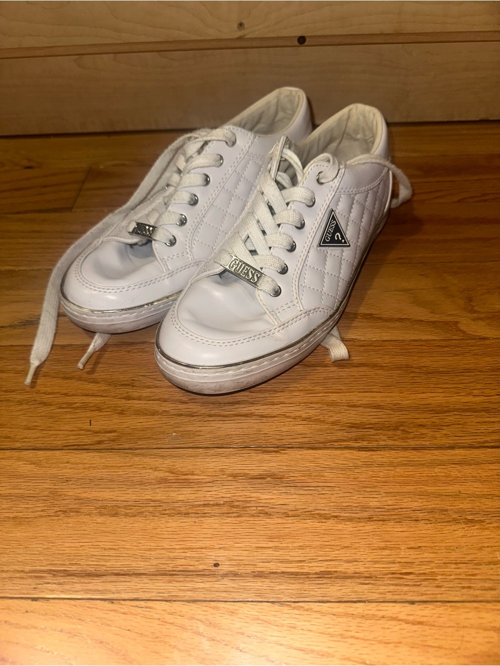 GUESS White Quilted Lace-Up Sneakers with Logo Hardware